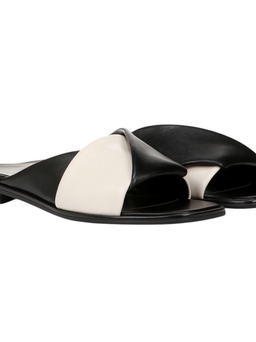Vionic Miramar Leather Slide Sandals in Black and Cream Size 8 with Arch Support - Picture 2 of 11